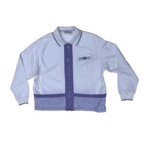 K Wear by Koret Women’s XL Zip Up Jacket White Blue Striped Collared Vintage 90s